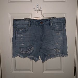 Light Wash Distressed Short-Shorts- AEO